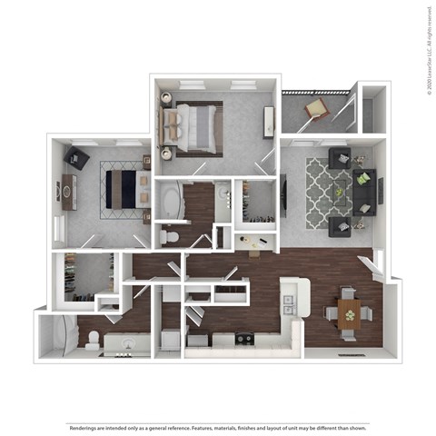 Floor plan for 2 beds, 2 baths, 1116 sqft